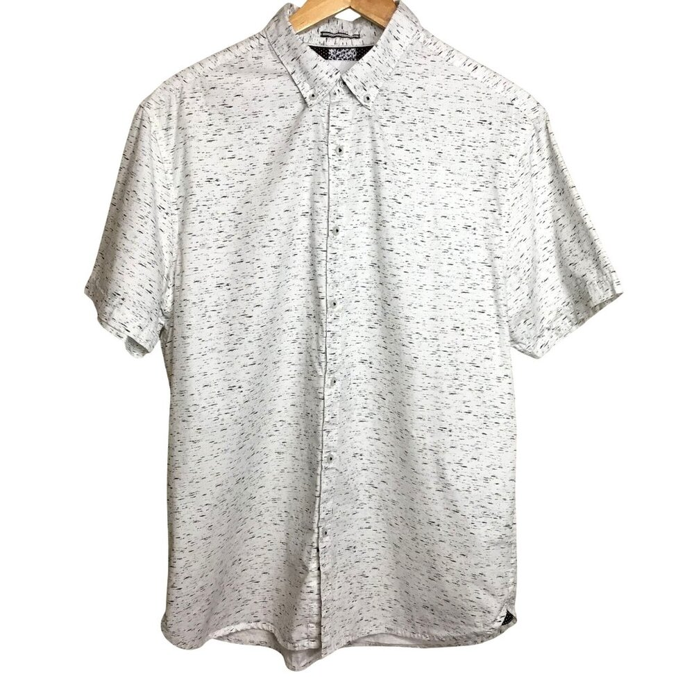 DENIM & FLOWER Ricky Singh Mens SS Button Up Shirt Cream Gray Speckle L Casual